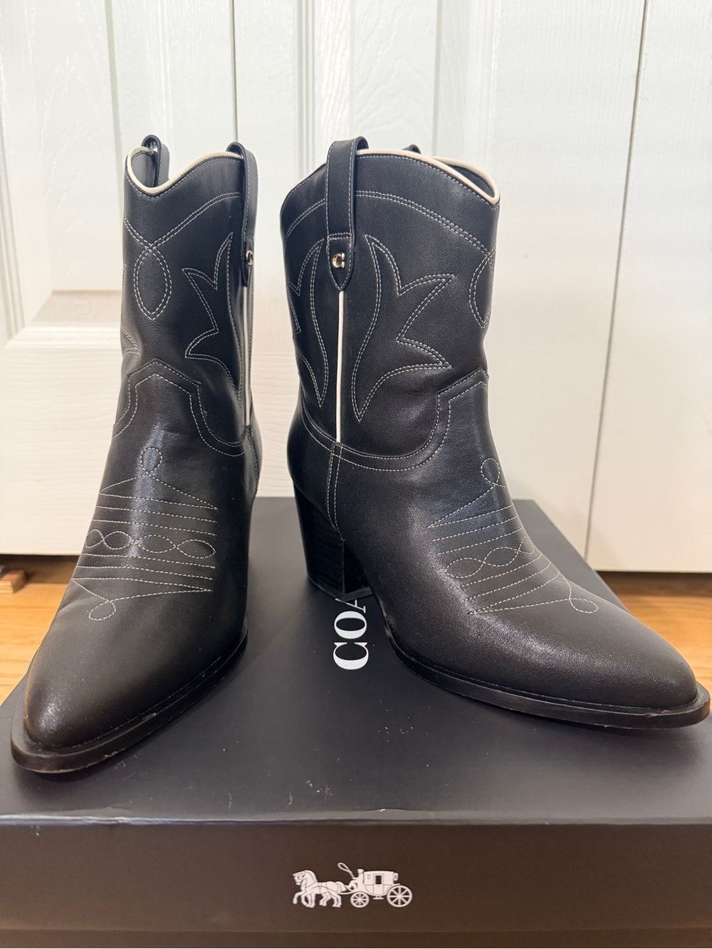 Coach Black Leather Western Ankle Boots